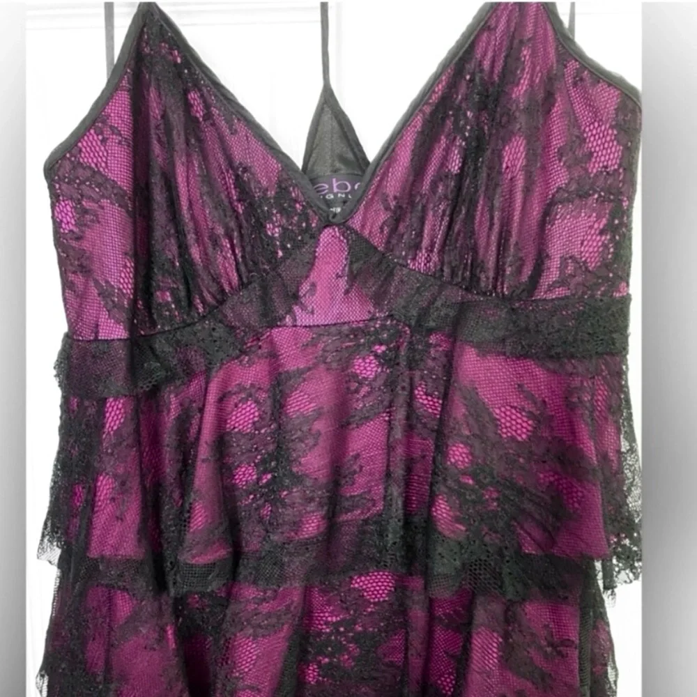 NWOT - Tiered Pink and Black Lace Dress - Picture 2 of 4